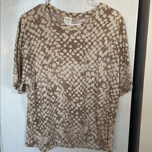 By Together Women’s Patterned Tan and Cream Short Sleeve‎ Top Large